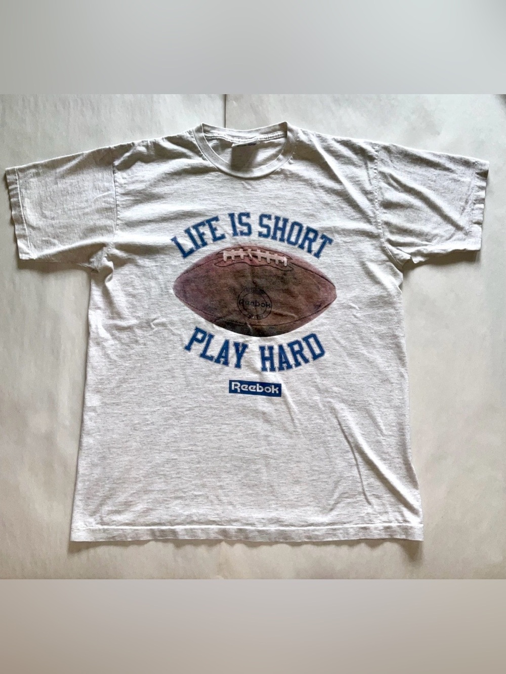 Vintage Reebok Life Is Short Play Hard Football T-Shirt Men’s L USA Made